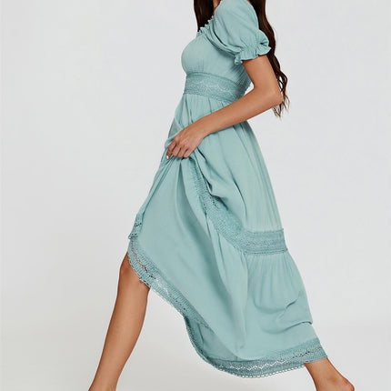 Lace Detail Bardot Maxi Dress In Blue