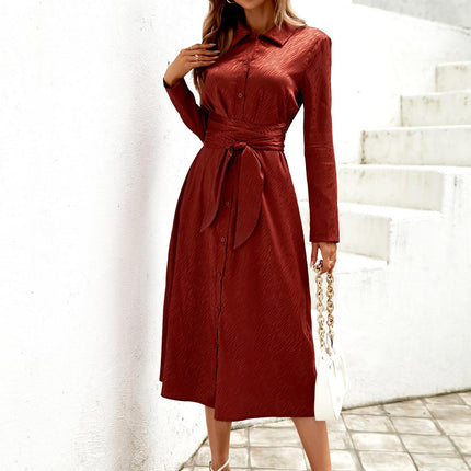 Animal Print Shirt Midi Satin Wrap Dress In Copper Red