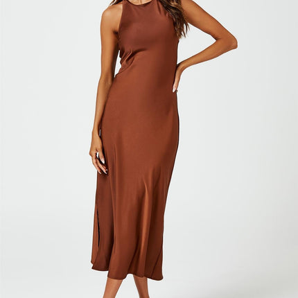Slim-Fit Satin Midi Dress In Brown
