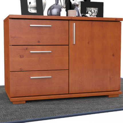 Nobis Kommode Bio Kiefer Massivholz 1-türig mit 3 Schubladen - 57 cm