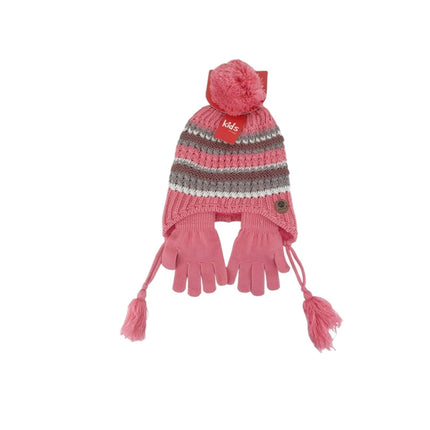 Kinder Winter Mütze mit Handschuhen » Gestreiftes Set » Kindermütze mit Streifen und Fingerhandschuhe