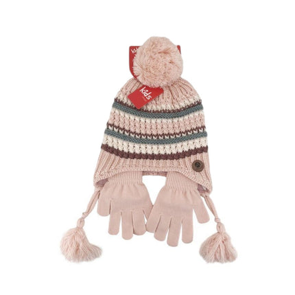 Kinder Winter Mütze mit Handschuhen » Gestreiftes Set » Kindermütze mit Streifen und Fingerhandschuhe
