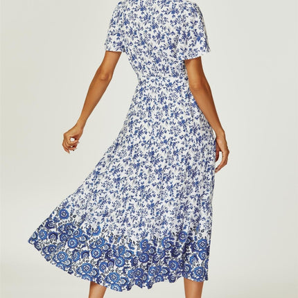 Floral Border Print Hem Tiered Midi Dress In White