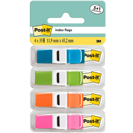 Post-it® Index Haftstreifen, Mini, Transluzente Farben, 11.9 mm x 43.2 mm, Promotion, 35 Haftstreifen/Spender, 3 Spender + 1 Gratis/Packung | 1 Stück