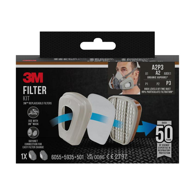 3M™ Filtersatz 6003-1, A2P3 organische Dämpfe (2x6055, 2x5935, 2x501) | Packung (1 Stück)
