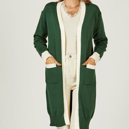 Cream Stripe Cardigan In Green