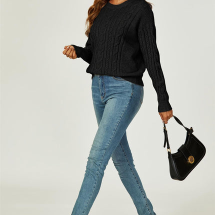 Cable Knit Crew Neck Jumper In Black