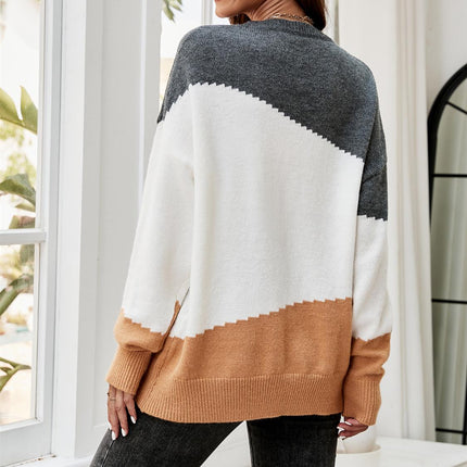 Grey & Camel Block Colour Jumper Top In Beige