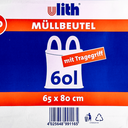 SEO. 60L Müllbeutel mit Tragegriff - Transparent - Reißfest & Flüssigkeitsdicht - 5 Linkreich
