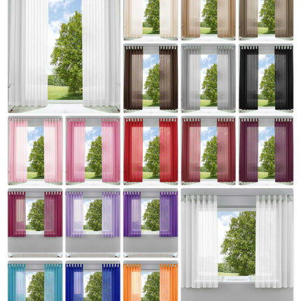 2er-Pack Gardinen Transparent Vorhang Set Wohnzimmer Voile Schlaufenschal mit Bleibandabschluß 61000CN