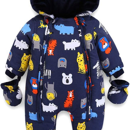 Baby Winter Overall Mit Kapuze Schneeanzüge mit Handschuhen und Füßlinge Mädchen Jungen Warm Kleidungsset