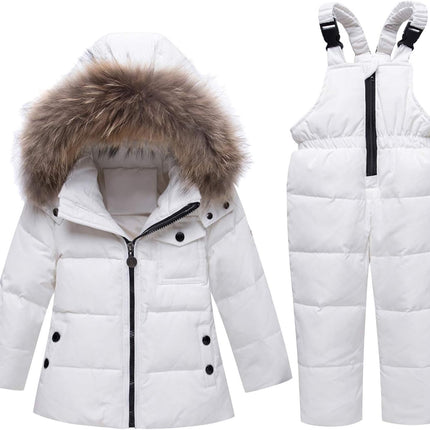 amropi Skianzug Mädchen Kinder Schneeanzug Daunenjacke mit Kaputze + Skihose 2tlg Bekleidungsset Winteranzug für 1-5 Jahre