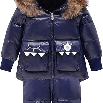 amropi Skianzug Mädchen Kinder Schneeanzug Daunenjacke mit Kaputze + Skihose 2tlg Bekleidungsset Winteranzug für 1-5 Jahre
