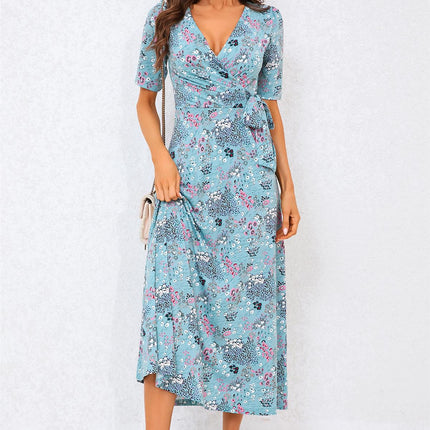 Floral Print Jersey Midi Dress In Blue