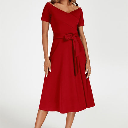 Bardot Midi Dress In Red