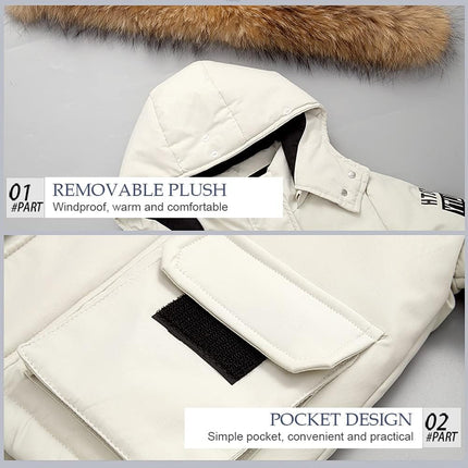 LSHDCER Baby Kleinkind Schneeanzug Jungen Mädchen Winteranzug Skianzug Daunenjacke mit Fellkapuze & Daunenhose Bekleidungsset 2tlg Outfit