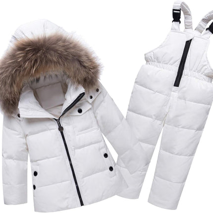 amropi Skianzug Mädchen Kinder Schneeanzug Daunenjacke mit Kaputze + Skihose 2tlg Bekleidungsset Winteranzug für 1-5 Jahre