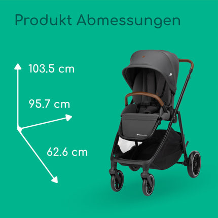 Bebeconfort Luvia Trio, Kinderwagen 3 in 1, 0–4 Jahre (0–22 kg), Baby Kinderwagen, Babyschale, Kinderwagenaufsatz, Smartes Faltsystem, Verstellbarer Schieber, Stoßdämpfung auf Rädern, Mineral Graphite