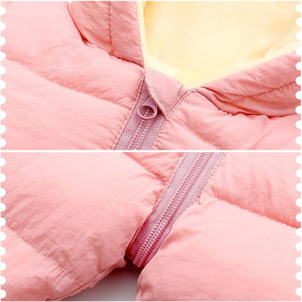 LSERVER Neugeborener Strampler Baby mit Kapuze Fleecever Dickter Jungen Schneeanzug Mädchen Warmer Daunen Overall Kinder Niedliche Winter Anzüge, Schwarz, 80 / 9-12 Monate