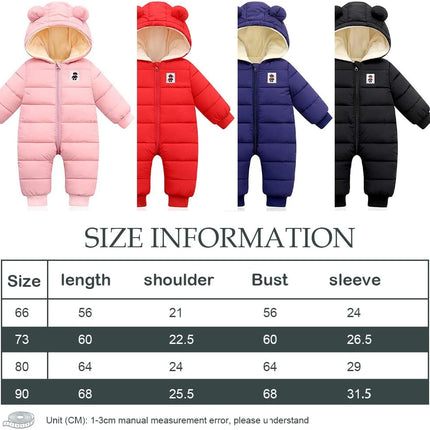 LSERVER Neugeborener Strampler Baby mit Kapuze Fleecever Dickter Jungen Schneeanzug Mädchen Warmer Daunen Overall Kinder Niedliche Winter Anzüge, Schwarz, 80 / 9-12 Monate