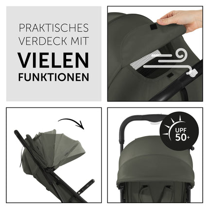 Hauck Travel N Care Dark Olive Kinderwagen – Leichter Reise Buggy für Kinder ab Geburt bis 22 kg mit Liegefunktion, kompakt und UPF 50+