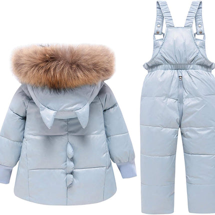 amropi Skianzug Mädchen Kinder Schneeanzug Daunenjacke mit Kaputze + Skihose 2tlg Bekleidungsset Winteranzug für 1-5 Jahre