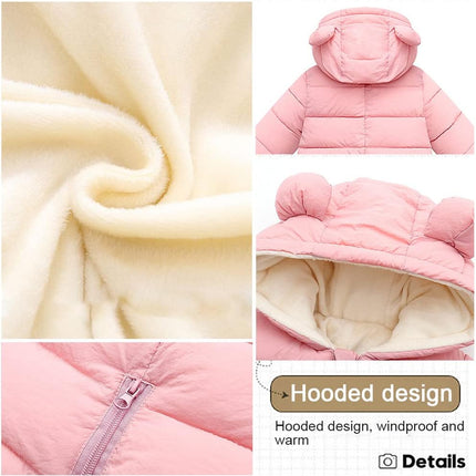 LSERVER Neugeborener Strampler Baby mit Kapuze Fleecever Dickter Jungen Schneeanzug Mädchen Warmer Daunen Overall Kinder Niedliche Winter Anzüge, Schwarz, 80 / 9-12 Monate