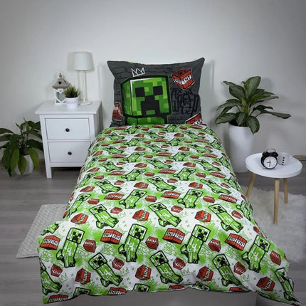 Minecraft Creeper & TNT Bettwäsche - weiche Baumwolle 140x200 cm Kissen und Decke