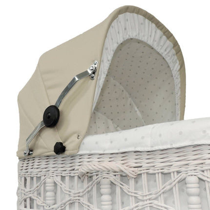 EICHHORN Weidenkorb Kinderwagen, Korb Weiß, Stoff Beige - große Liegefläche, weich gefedert, inklusive Matratze und Regenschutzbezug