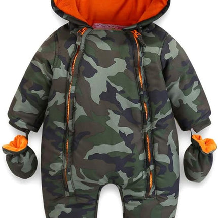 Baby Winter Overall Mit Kapuze Schneeanzüge mit Handschuhen und Füßlinge Mädchen Jungen Warm Kleidungsset