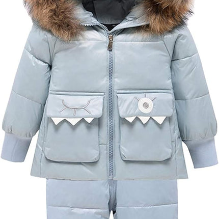 amropi Skianzug Mädchen Kinder Schneeanzug Daunenjacke mit Kaputze + Skihose 2tlg Bekleidungsset Winteranzug für 1-5 Jahre