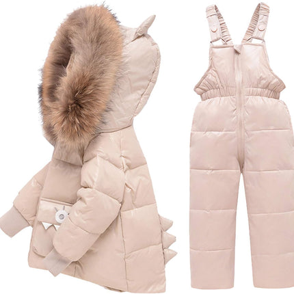 amropi Skianzug Mädchen Kinder Schneeanzug Daunenjacke mit Kaputze + Skihose 2tlg Bekleidungsset Winteranzug für 1-5 Jahre