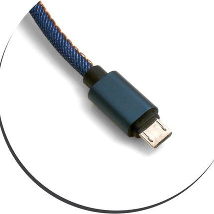 SYSTEM-S Micro USB Kabel (male) zu USB A 3.0. (male) Adapter Datenkabel Ladekabel 25cm Stoffummantelung Jeans-Optik