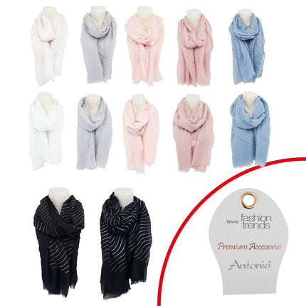 Damen Sommer Schal Glitzer Linien » leichtes Halstuch 180 x 70 cm » Sommerschal mit Glitzerstreifen » weich & dünn