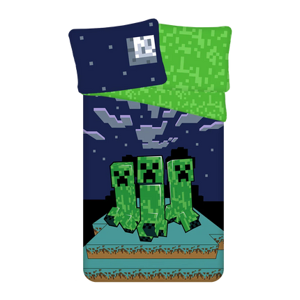 Minecraft Creeper Bettwäsche - weiche Baumwolle 140x200 cm Kissen und Decke Einzelbett