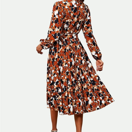High Neck Long Sleeve Midi Dress In Rust