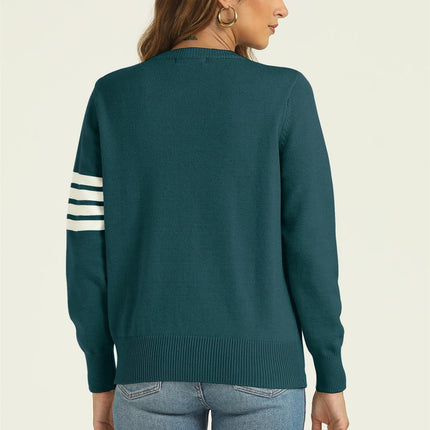 Stripe Pattern Jumper Top In Dark Green