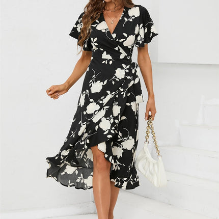 Angel Sleeve Wrap Midi Dress In Black