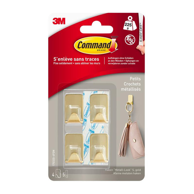 Command™ Metallhaken Größe S, Goldfarbe, 17032BR-4ES, 4 Haken, 5 Strips | Packung (1 Stück)