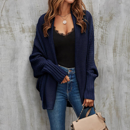 Chunky Pleat Oversized Cardigan In Navy
