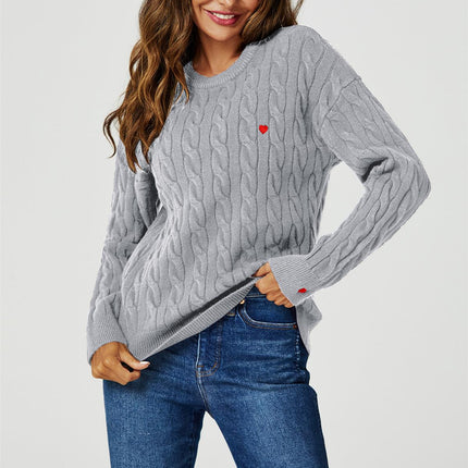Heart Embroidery Jumper Top In Grey