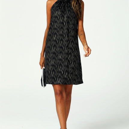 Gold Foil Halter Neck Tie Back Mini Dress In Black