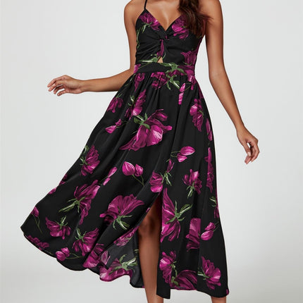 Floral Print Maxi Dress In Black
