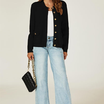 Pocket Details Knitted Cardigan In Black