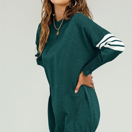 Knitted Tunic Jumper Dress With White Stripe In Dark Green