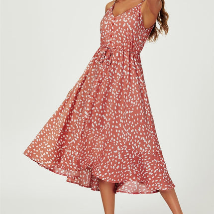 Button Down High Low Strappy Dress In Dusty Red