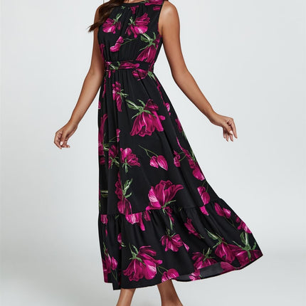 Floral Print Halterneck Maxi Dress In Black