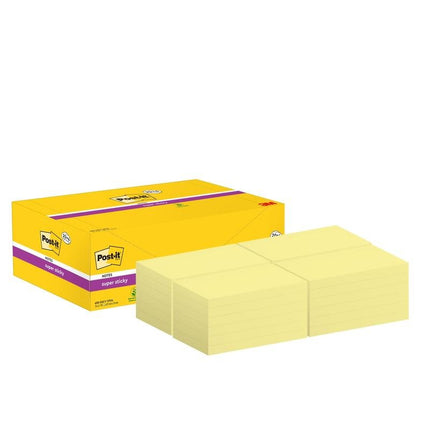 Post-it® Super Sticky Notes, Gelb, 76 mm x 127 mm, 90 Blatt/Block, 24 Blöcke/Packung, Kartonverpackung, 100% PEFC, SGSCH-PEFC-COC-110078 | Packung (1 Stück)