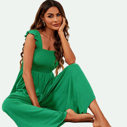 Frill Detail Strappy Jumpsuit In Green