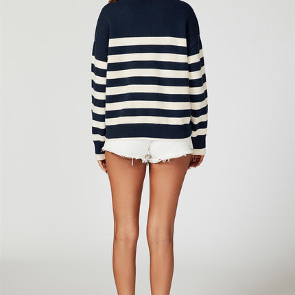 Stripe Jumper with Heart Embroidery In Navy